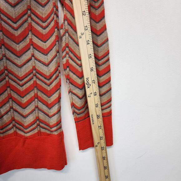 Ann Taylor LOFT Cardigan Sweater Size S Orange Tan Chevron Preppy Y2K Academia - Picture 5 of 8